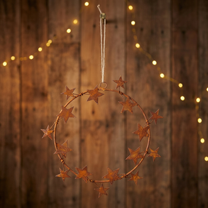 Corona de Estrella de Hierro Rústica Hecha a Mano, Adorno Navideño Circular Decorativo, Sin Iluminación, Paquete Individual - Product Image 1