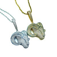 Collar con colgante de cabeza de cabra de latón con incrustaciones de circonitas cúbicas (CZ) estilo Hip Hop, con esmalte dorado, plateado y azul, joyería de animales para hombre, regalo para rapero y fiesta