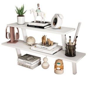 Floating Desk Shelf Solid Wood Grain 2 Tier Desktop Storage Rack Organizing <b>Bracket</b> For Office Workstation Neatening - Product Image 5