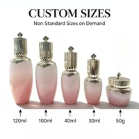 Ensemble d'emballages cosmétiques en verre rose dégradé vide pour soins de la peau : flacon de toner, sérum, lotion, pot de crème – Logo, taille et couleur personnalisables