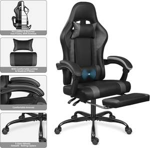 <span class=keywords><strong>Precio</strong></span> bajo Anji Black Office Silla giratoria para computadora Altura ajustable Sala <span class=keywords><strong>de</strong></span> juegos Silla para <span class=keywords><strong>videojuegos</strong></span> con reposapiés y masaje - Product Image 5