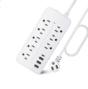 Strip daya dengan Port USB 8-Way Socket 3 USB Port Socket Power Socket dengan 1.2M Bold kabel ekstensi Surge Protector Plug