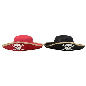 Chapeau tricorne <span class=keywords><strong>de</strong></span> pirate rouge et noir avec imprimé crâne pour Halloween, cosplay et accessoires <span class=keywords><strong>de</strong></span> fête - Product Image 2
