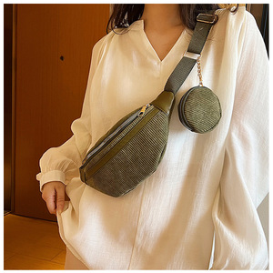 Riñonera Clásica Minimalista <span class=keywords><strong>de</strong></span> Pana <span class=keywords><strong>de</strong></span> Color Sólido, Bolso <span class=keywords><strong>de</strong></span> Pecho Retro Casual Deportivo con Mini Monedero Desmontable - Product Image 6