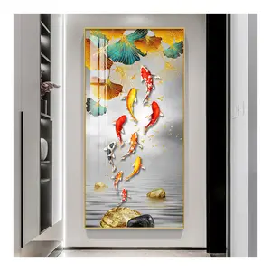 Abstract Koi Canvas Wall Art Fish Posters Prints Carp Lotus Pond Pictures Decor Cuadros Crystal Porcelain Paintings