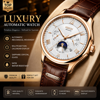 Montre mécanique automatique de luxe pour homme, phase de lune, calendrier, bracelet en cuir véritable, montre-bracelet étanche pour affaires