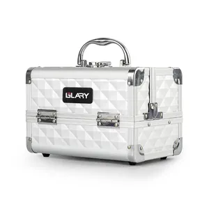 GLARY Premium Makeup Vanity Case With Trays Portable Travel Makeup Train Case With Mirror Fashion Cosmetic Makeup Box Case