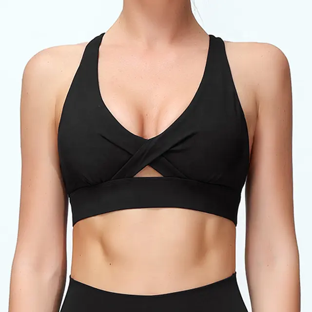 Unique Sport Brassiere Full Cup Padded Custom Women Yoga Fitness Gym Crop Top Sexy Deep V Neck Hot Sexy Women Sports Gym Bra