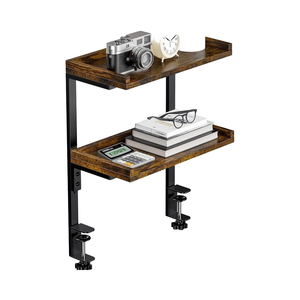 नया उत्पाद 2-टियर लकड़ी बुक स्टोरेज रैक शेल्फ ब्राउन ऑफिस गेमिंग एक्सेसरीज 90 डिग्री टिल्ट कोण के साथ - Product Image 1