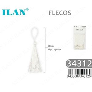 ILAN Flecoss Paquete de 6 flecos de borlas blancas de 8 cm para manualidades y decoración - Product Image 1