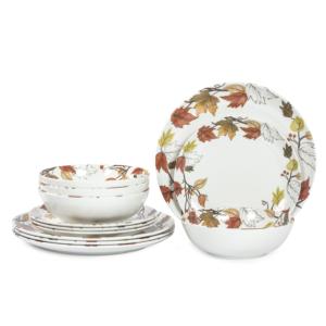 Servizio di Piatti in Melamina con Stampa Foglie Autunnali, Sicuro per Alimenti, Leggero per Pasti Quotidiani, Feste del Ringraziamento ed Eventi all'Aperto - Product Image 2