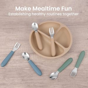 Newsun - Juego de Cuchara y Tenedor de Silicona y Acero Inoxidable de Grado Alimenticio, Libre de BPA, para Bebés Recién Nacidos, Diseño Colorido y Atractivo, Venta al Por Mayor - Product Image 4