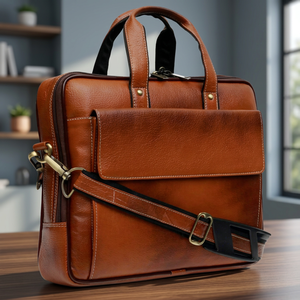 Maletín de Cuero Genuino para Hombre, para Oficina, Impermeable, con Asas Marrones Pulimentadas, Diseños Personalizables, Superventas - Product Image 1