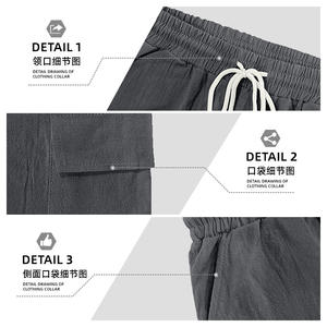 Shorts cargo en lin pour homme gris foncé, coupe ample, multi-poches, taille élastique, pour sports de plein air et décontracté, idéal pour l'été - Product Image 4