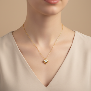 Collar de Cadena Fina Minimalista con Colgante de Diamantes Naturales Pequeños en Oro Sólido de 18K para Mujer, Venta al Por Mayor - Product Image 6