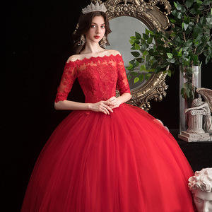 Abito da <span class=keywords><strong>Sposa</strong></span> con Maniche a Tre Quarti, Allacciatura Posteriore, Scollo a Barca, Lunghezza a Terra, <span class=keywords><strong>in</strong></span> Pizzo, Bianco e <span class=keywords><strong>Rosso</strong></span> - Product Image 4