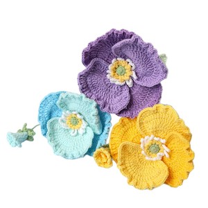 Ramo de amapolas terminado, flores tejidas a mano, flores de lana de ganchillo, flores artificiales, tejido a crochet, venta al por mayor - Product Image 5