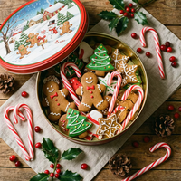 Boîte en métal ronde rouge traditionnelle pour Noël, conteneur métallique pour les fêtes, imprimé sur mesure pour l'emballage de bonbons et biscuits faits maison