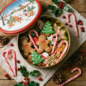 Boîte en métal ronde rouge traditionnelle pour Noël, conteneur métallique pour les fêtes, imprimé sur mesure pour l'emballage de bonbons et biscuits faits maison - Product Image 5