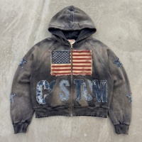 Blouson à capuche oversize personnalisé pour homme, brodé avec appliques en strass, écologique, style gothique Y2K streetwear vintage effet acide