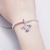 Abalorios colgantes de aleación chapados en plata, clásicos, con corona de corazón y piedra de nacimiento de 12 meses, con circonitas de colores, compatibles con pulseras europeas tipo serpiente
