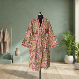 Robe maxi bohème à col en V avec broderies rayées, coupe ample, en lin et coton, robe d'été décontractée avec poches, manches courtes - Product Image 3