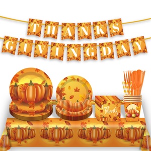 Suministros para Fiestas de Acción de Gracias al por Mayor, Juego de Vajilla Desechable, Platos, Vasos, Servilletas y Mantel de Papel - Product Image 1