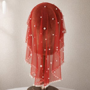 Hijab Corto con Perle Finte, <span class=keywords><strong>Velo</strong></span> in Tulle per Donne, <span class=keywords><strong>Accessori</strong></span> da <span class=keywords><strong>Sposa</strong></span> - Product Image 4