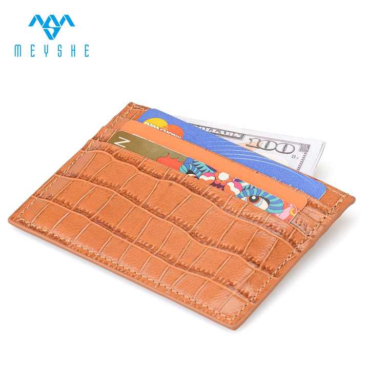 Factory Custom Luxury RFID Blocking Mini Visa Credit Card Holder Genuine Crocodile Leather Embossed Logo Crocodile Wallet
