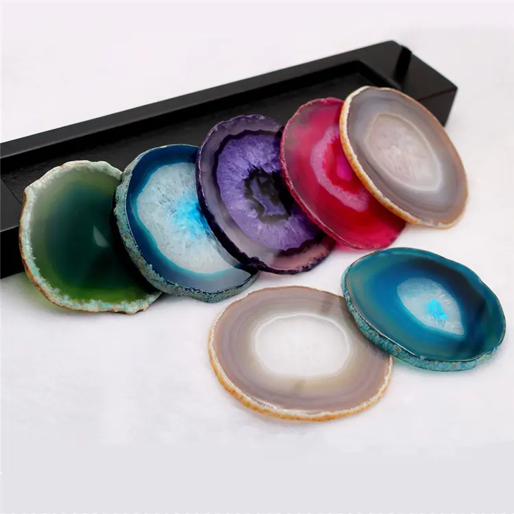 2.3-3 ''nhuộm màu mã não Coaster đánh bóng đá tự nhiên đế lót ly Agate lát Handmade Trang trí nội thất thủ công teacup Coaster