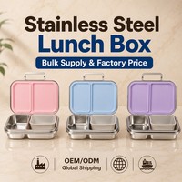 Boîte à lunch isotherme multifonctionnelle mignonne à 2 compartiments en acier inoxydable 304, sans BPA, étanche, avec couvercle hermétique, compatible micro-ondes