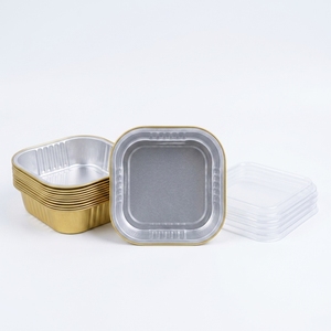 Contenedor Cuadrado de Papel de Aluminio de 330 ml y 112 mm con Borde Dorado, Vaso Desechable para Hornear con Tapa de PET para Postres, Bodas y Aviones - Product Image 2