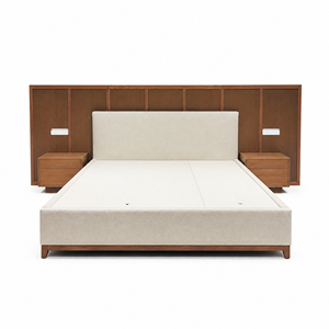 <span class=keywords><strong>Letto</strong></span> Moderno con Piattaforma e Contenitore, Testiera in Legno Massello, 2 Comodini, Colore Personalizzabile, Produzione di Fabbrica - Product Image 1
