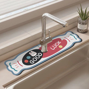 Tapis de robinet en terre de diatomée, forme irrégulière, motif lapin de dessin animé, en fibre de polyester, pour évier de cuisine, écologique et moderne - Product Image 1