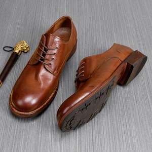 Chaussures Derby anglaises, finition laquée, cuir véritable brillant, design gravé, robustes, légères, imperméables pour l'automne - Product Image 4