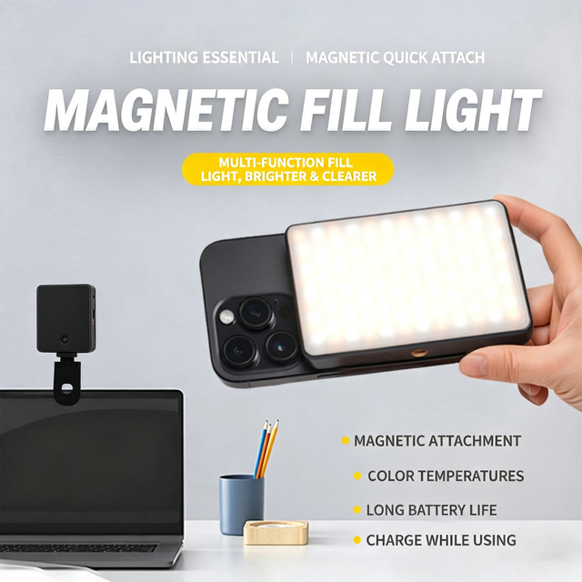 Magnetic Rechargeable 12W LED Fill Light Clip Selfie Light Portable Video Light Phone Live Streaming VLOG Photography Mini CRI