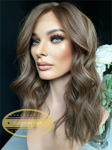 Offre Spéciale cheveux européens chaud châtaigne brun et doré Highlight couleur Luxe haut en dentelle avec doublure en soie HD perruque avant en dentelle pour les femmes - Product Image 2