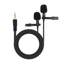 Mikrofon Lavalier Profesional Ganda Berkabel Peredam Kebisingan Ringan untuk iPhone Android PC DSLR Perekaman Wawancara