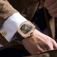 Jam tangan mekanis pria, ONOLA 3828D gerakan otomatis montre reloj asli nyaman untuk pria jam tangan tali silikon berongga