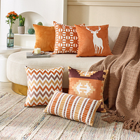 Buti personnalisé Style bohème Orange velours jeter taie d'oreiller carré brodé point coussin géométrique Boho canapé décoratif