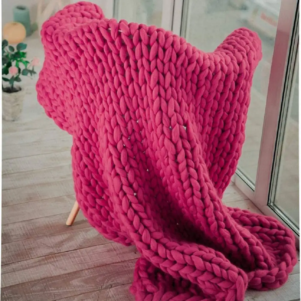 Merino pink handmade knitting super chunky yarn home decorative throw thick coarse knit weighted blanket