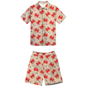 Custom Summer Casual Button Down Short Sleeve Shirt Men's Flower Shirt Hawaiian Sets Man Beachwear