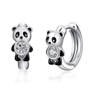Boucles d'oreilles Huggie Panda en Or Blanc E1875 avec Strass en Cristal Sertis, Mignonnes, Style Dessin Animé, Unisexe, pour Usage Quotidien - Product Image 1