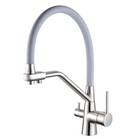 Robinet de cuisine moderne 3 voies avec sortie d'eau filtrée, en acier inoxydable SUS304, bec flexible en silicone noir, pulvérisation extractible, montage sur plan de travail