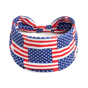 애국 머리띠 7 월 4 일 독립 기념일 미국 국기 와이드 매듭 트위스트 스트레치 머리띠
