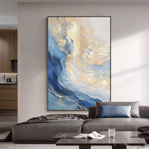 Tableau mural abstrait à l'huile sur toile, cadre doré, impression rectangulaire, peinture décorative pour salon et entrée - Product Image 4