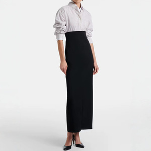 Women's Black <b>Wool</b>-Look High Waist Vintage Breathable <b>Wrap</b> Design Maxi Skirt Luxury Elegant Slim Fit <b>Wool</b>-Polyester Blend - Product Image 2