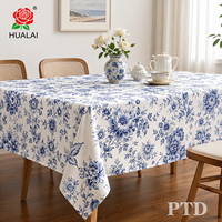 Nappe de table HuaLai sur mesure, motif floral bleu toile, en faux coton et polyester, pour cuisine