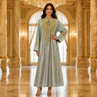 Robes de soirée musulmanes à manches longues, broderies à la main, perles de cristal, coupe ample, col à nouer, robe de banquet pour femmes pour la fête de l'Aïd