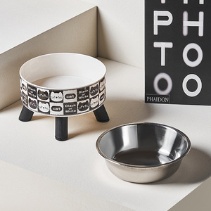 Cat &amp; <strong>Dog</strong> Stainless Steel Pet <strong>Bowl</strong> with Cat Graphic Leak Proof Modern Non-slip Anti-overturning High-foot Design Neck Protection - Product Image 3